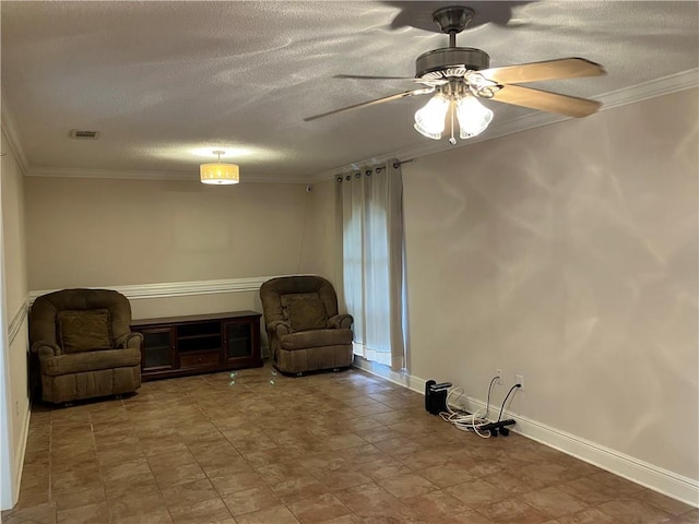 3837 Coventry St, Slidell, LA 70458 - unfurnished room featuring a textured ceiling, crown molding, a ceiling fan, and baseboards