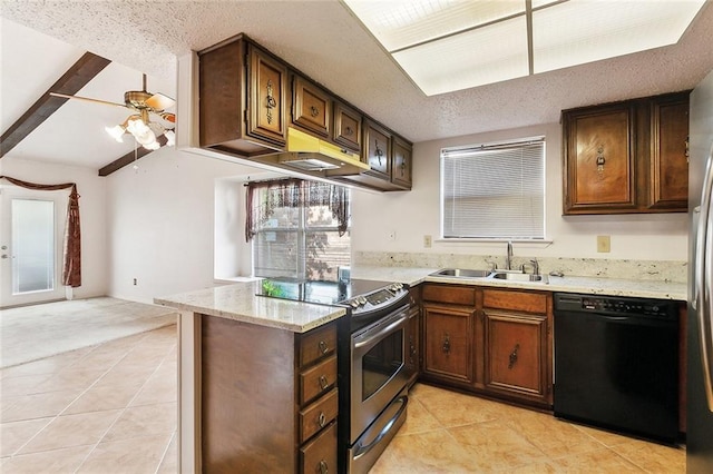 kitchen featuring a sink, black dishwasher, electric range, and light tile patterned flooring