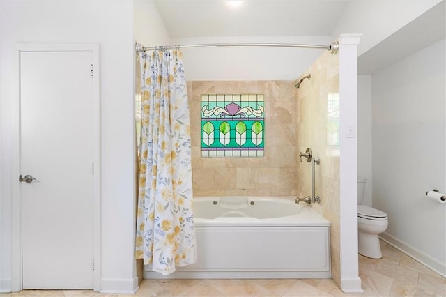 20 Thrasher St, New Orleans, LA 70124 - full bathroom featuring baseboards, tile patterned flooring, shower / bath combo with shower curtain, and toilet