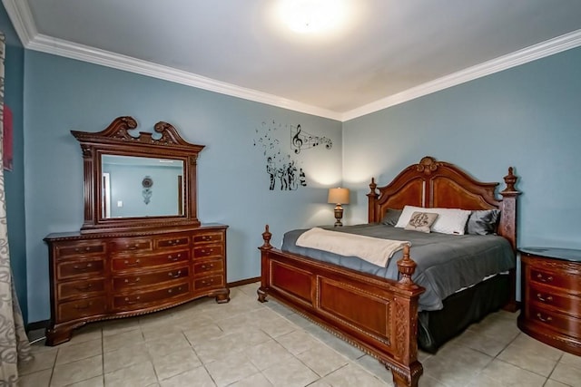 2441 Chartres St, New Orleans, LA 70117 - bedroom featuring baseboards, ornamental molding, and light tile patterned flooring