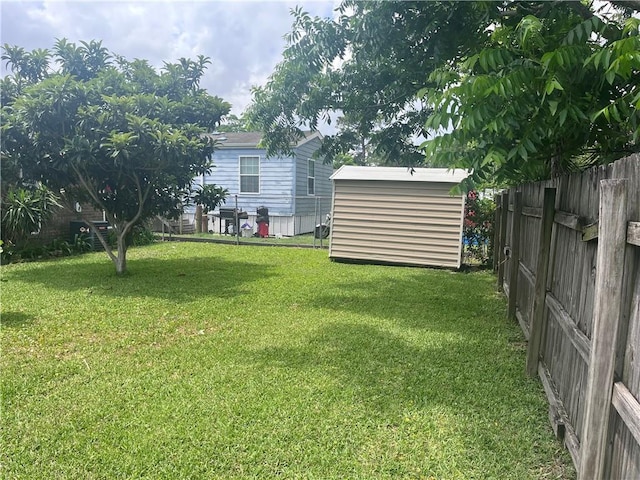 view of yard with a storage unit and an outbuilding