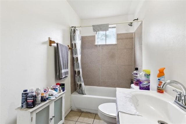 1772 N Dorgenois St, New Orleans, LA 70119 - full bathroom with a sink, tile patterned flooring, toilet, and shower / bath combination with curtain