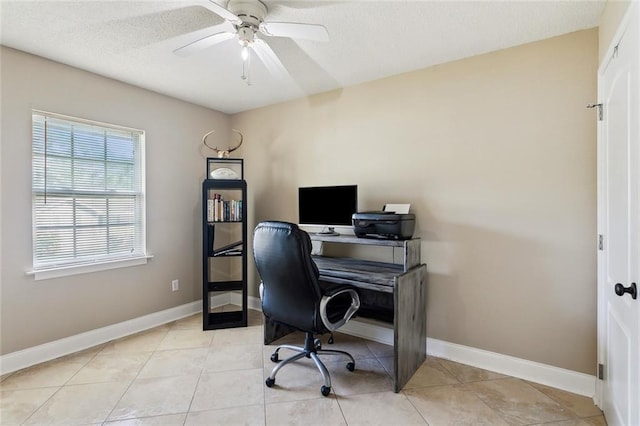 2967 Camellia Dr, Slidell, LA 70458 - office featuring light tile patterned floors, baseboards, and a ceiling fan