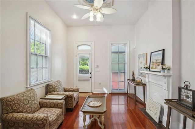 192426 Esplanade Ave, New Orleans, LA 70116 - living room with ceiling fan, baseboards, and hardwood / wood-style floors
