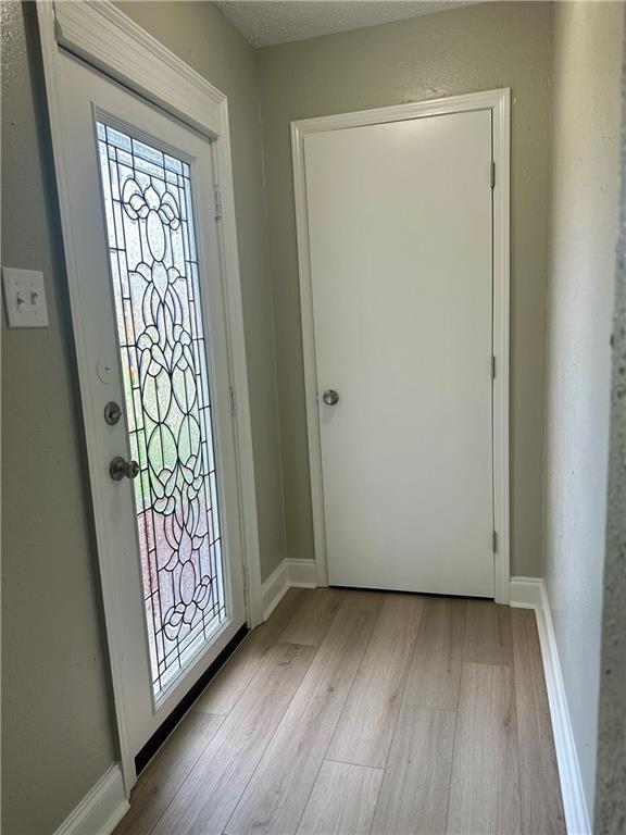 foyer entrance with a healthy amount of sunlight, baseboards, and wood finished floors