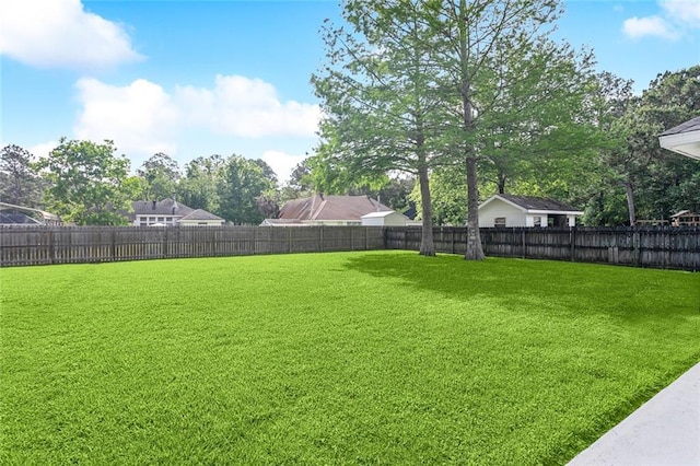 view of yard with a fenced backyard