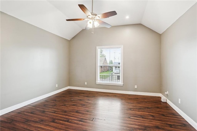 204 Doerr Dr, Arabi, LA 70032 - spare room with a ceiling fan, lofted ceiling, baseboards, dark wood-style flooring, and recessed lighting