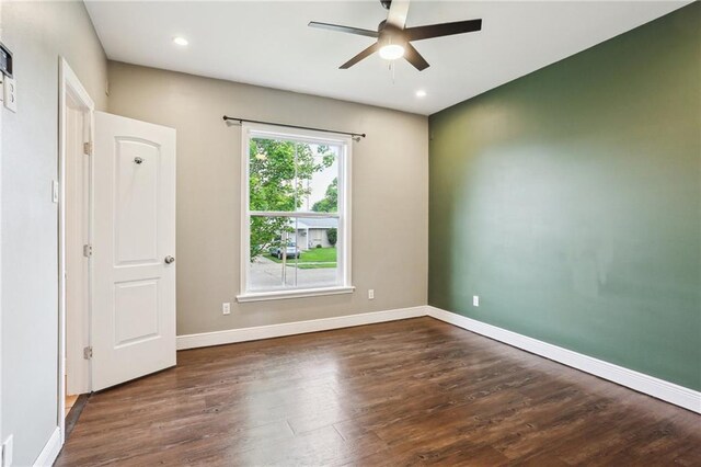 204 Doerr Dr, Arabi, LA 70032 - spare room featuring ceiling fan, wood finished floors, baseboards, and recessed lighting