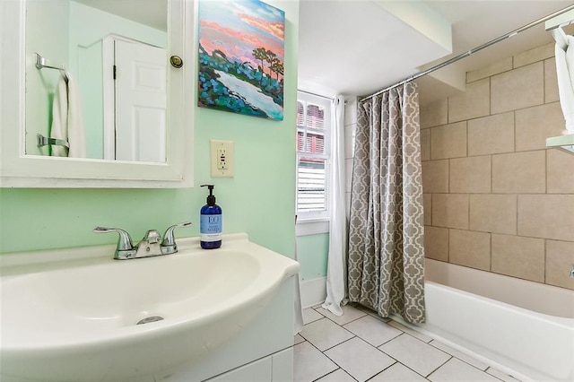 1818 Paul Morphy St, New Orleans, LA 70119 - full bath with shower / bath combination with curtain, tile patterned flooring, and vanity