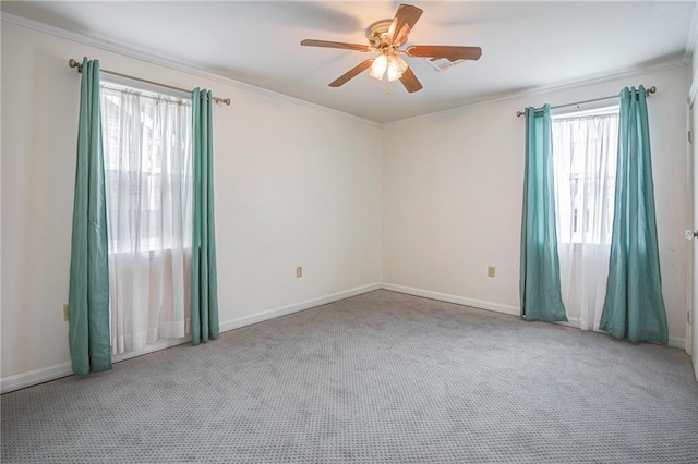 525 Ridgeway Dr, Metairie, LA 70001 - carpeted empty room with crown molding, baseboards, and ceiling fan