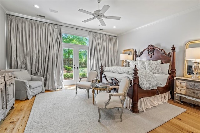 34 Riverdale Dr, Covington, LA 70433 - bedroom with access to exterior, ornamental molding, french doors, light wood finished floors, and recessed lighting