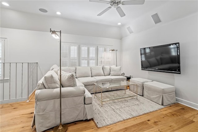 34 Riverdale Dr, Covington, LA 70433 - living room with wood finished floors, ceiling fan, lofted ceiling, recessed lighting, and baseboards