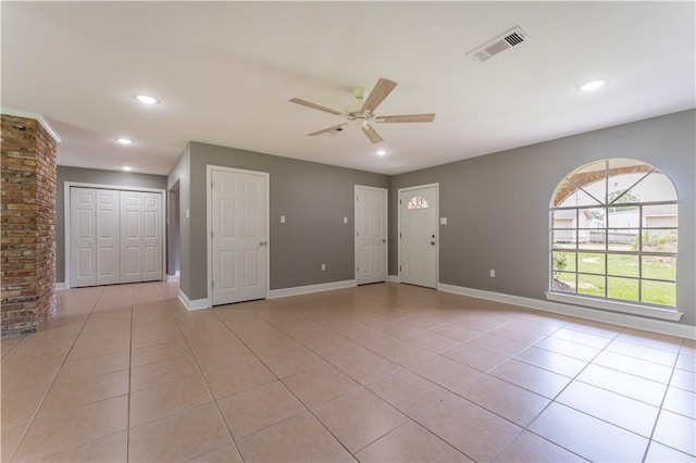 125 Vaccaro St, Independence, LA 70443 - interior space featuring visible vents, recessed lighting, a ceiling fan, light tile patterned floors, and baseboards