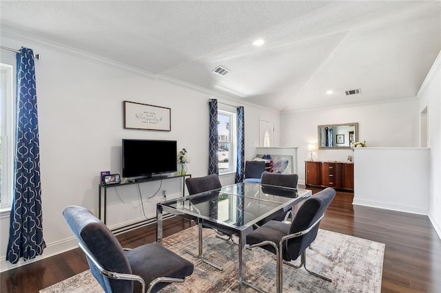 2004 Harvard Ave, Metairie, LA 70001 - office area with dark wood-style flooring, vaulted ceiling, baseboards, and ornamental molding