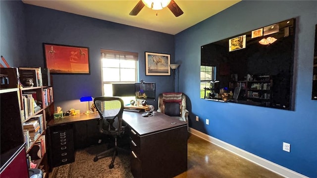 47135 Vineyard Trce, Hammond, LA 70401 - office area with ceiling fan, plenty of natural light, baseboards, and finished concrete floors