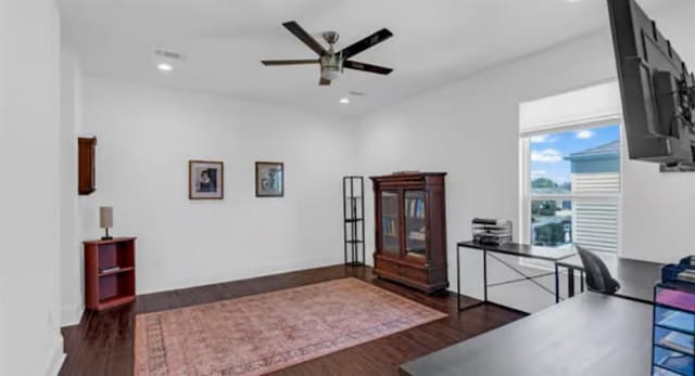 542 Abalon Ct, New Orleans, LA 70114 - office space featuring a ceiling fan, wood finished floors, recessed lighting, and baseboards