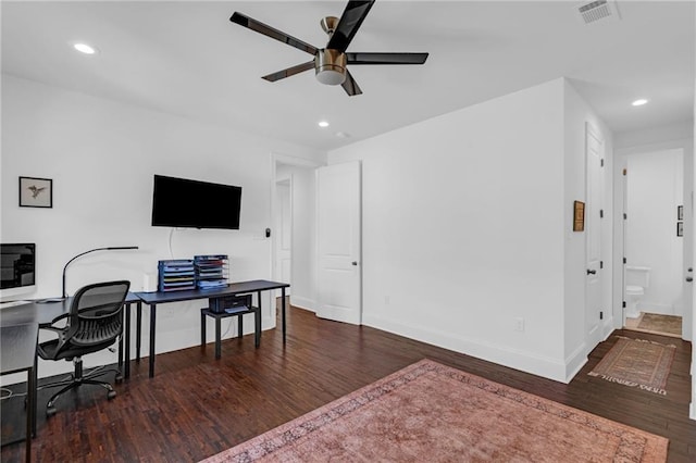542 Abalon Ct, New Orleans, LA 70114 - office space featuring a ceiling fan, wood finished floors, baseboards, and recessed lighting
