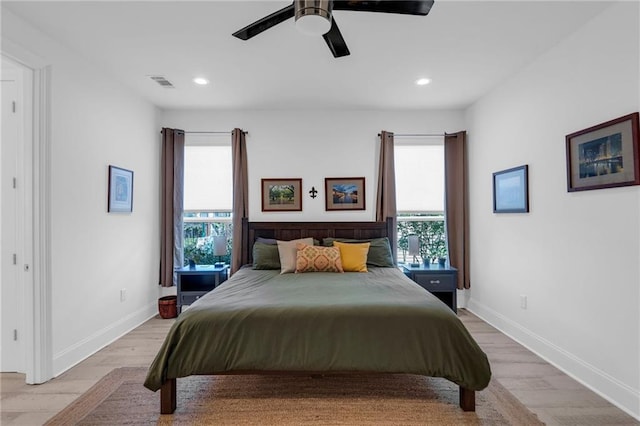 542 Abalon Ct, New Orleans, LA 70114 - bedroom featuring baseboards, light wood-style floors, recessed lighting, and ceiling fan