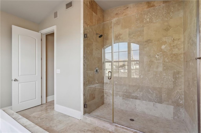 400 40th St, New Orleans, LA 70124 - bathroom with a stall shower, marble look tiles, and baseboards