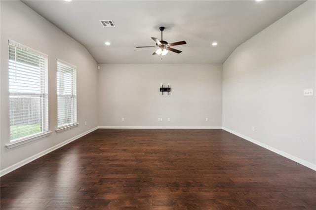 324 Ashton Oaks Ln, Luling, LA 70070 - empty room featuring healthy amount of natural light, a ceiling fan, recessed lighting, dark wood-style floors, and lofted ceiling