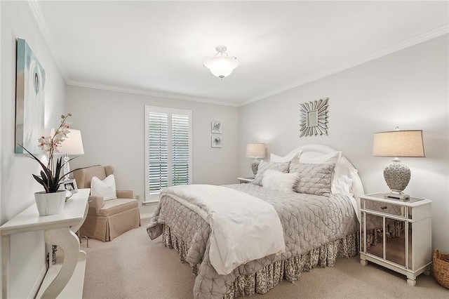 bedroom featuring crown molding and carpet flooring