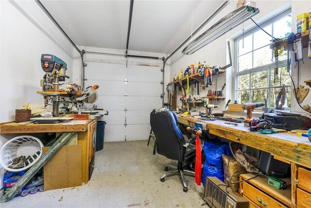 garage featuring a workshop area