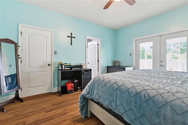 2733 Conor Ct, Marrero, LA 70072 - bedroom with access to outside, french doors, wood finished floors, baseboards, and a ceiling fan