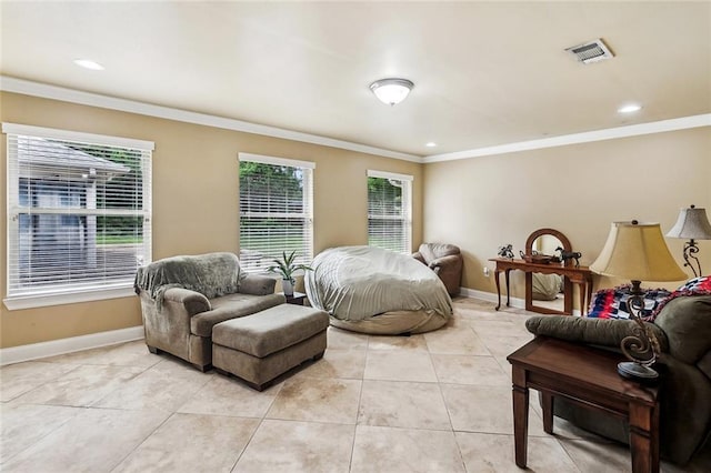 3808 Thomas Dr, Slidell, LA 70458 - bedroom with visible vents, crown molding, light tile patterned flooring, baseboards, and recessed lighting