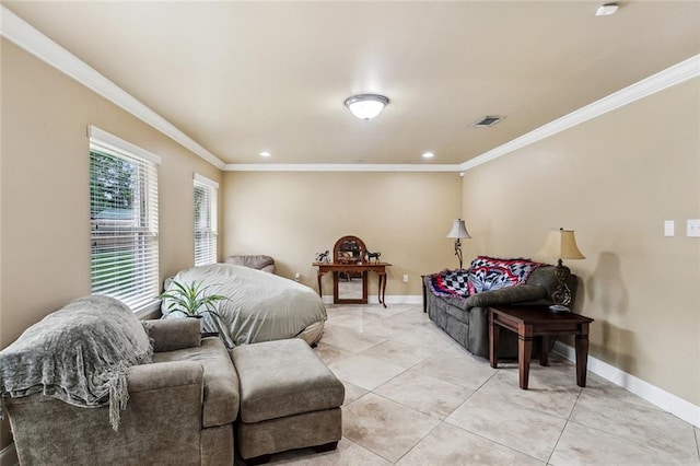 3808 Thomas Dr, Slidell, LA 70458 - bedroom featuring baseboards, visible vents, ornamental molding, and light tile patterned floors