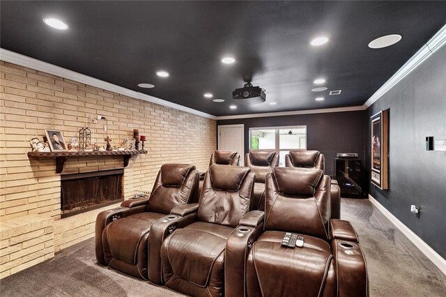 3808 Thomas Dr, Slidell, LA 70458 - home theater featuring crown molding, carpet floors, and recessed lighting