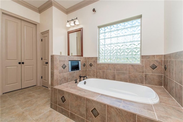 14208 W Hoffman Rd, Hammond, LA 70403 - full bathroom featuring tile patterned floors, ornamental molding, and a garden tub