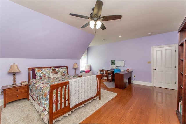 14208 W Hoffman Rd, Hammond, LA 70403 - bedroom featuring lofted ceiling, baseboards, ceiling fan, recessed lighting, and light wood-style flooring