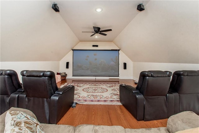 14208 W Hoffman Rd, Hammond, LA 70403 - home theater featuring ceiling fan, wood finished floors, and lofted ceiling