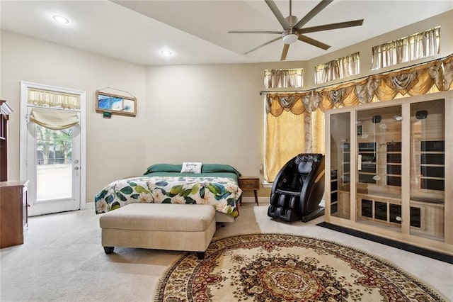 1045 Whitetail Dr, Mandeville, LA 70448 - bedroom featuring carpet floors, access to exterior, baseboards, and recessed lighting