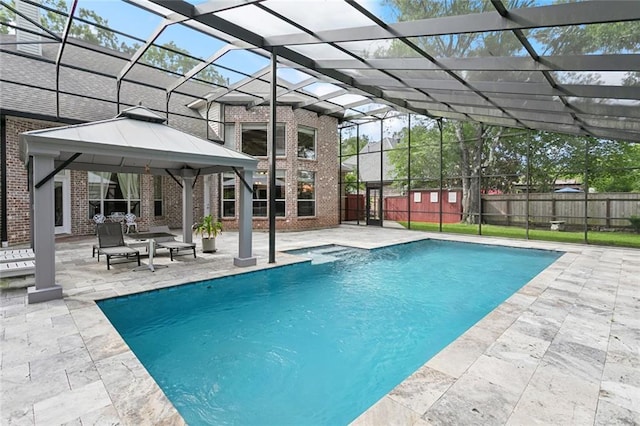 1045 Whitetail Dr, Mandeville, LA 70448 - view of swimming pool with a patio, a gazebo, and glass enclosure