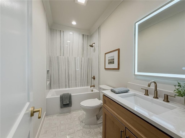 2412 Mississippi Ave, Metairie, LA 70003 - bathroom featuring vanity, bathtub / shower combination, recessed lighting, and tile patterned floors