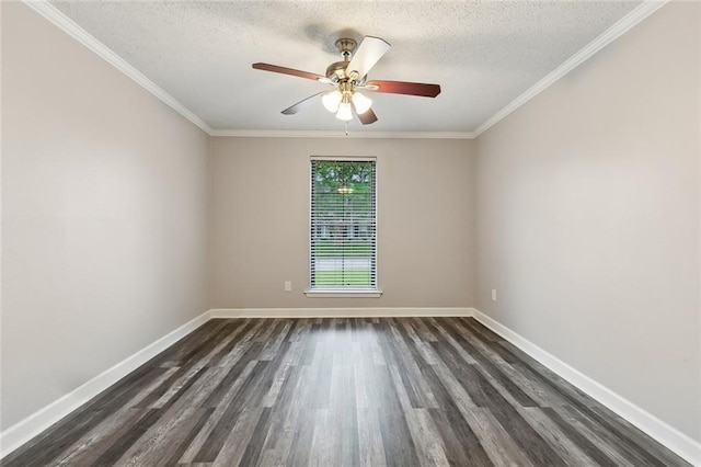 empty room with baseboards, dark wood-style flooring, and a textured ceiling