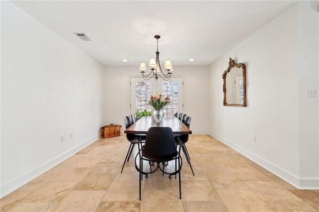 6565 Milne Blvd, New Orleans, LA 70124 - dining space with a chandelier, baseboards, and recessed lighting
