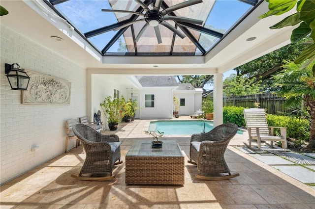 6565 Milne Blvd, New Orleans, LA 70124 - view of pool featuring a ceiling fan, fence, a patio, and an outdoor hangout area