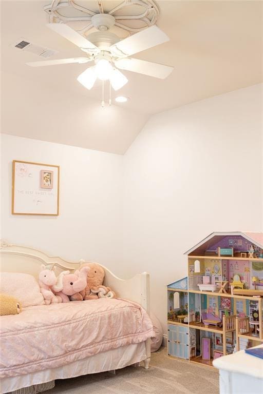 109COUSHATTACIRCLE Coushatta Cir, Madisonville, LA 70447 - carpeted bedroom featuring vaulted ceiling and ceiling fan