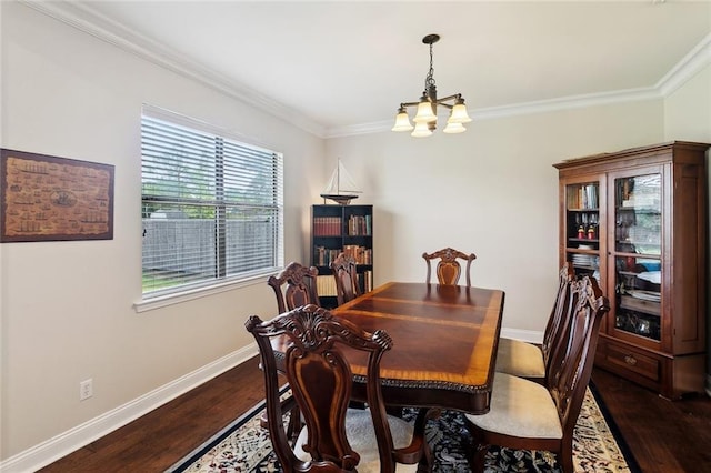 613 Del Sol Pass, Covington, LA 70433 - dining space with a chandelier, dark wood-style floors, crown molding, and baseboards