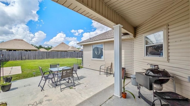 view of patio / terrace featuring a fenced backyard and outdoor dining space