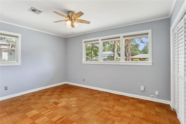 19 Rail St, New Orleans, LA 70124 - spare room with ceiling fan, plenty of natural light, baseboards, and ornamental molding
