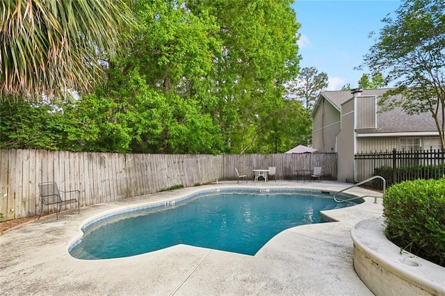 view of pool featuring a patio, a fenced backyard, and a fenced in pool