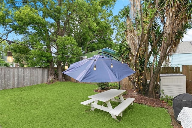 view of yard with a fenced backyard