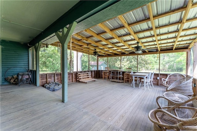 deck with a ceiling fan and outdoor dining space