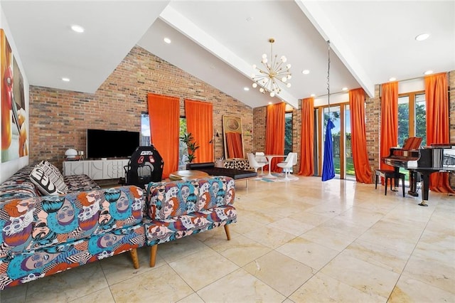 5640 Bancroft Dr, New Orleans, LA 70122 - common area featuring brick wall and high vaulted ceiling