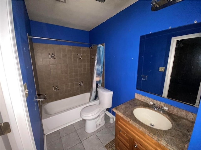 full bathroom featuring tile patterned floors, shower / bathtub combination, vanity, and toilet