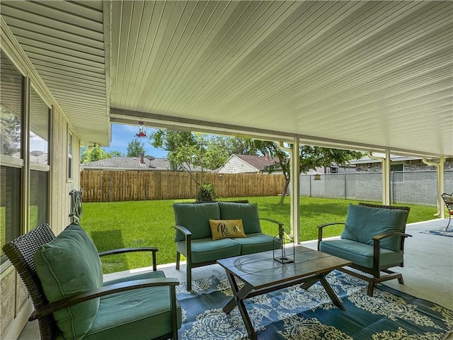 view of patio / terrace with an outdoor hangout area and a fenced backyard