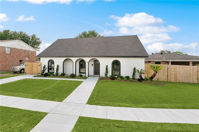 736 Glouster Pl, Gretna, LA 70056 - view of front of home featuring brick siding, a shingled roof, fence, and a front yard